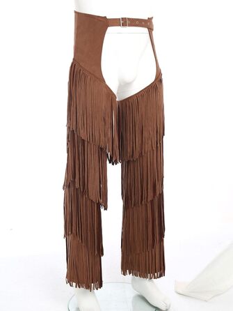 Чоловічі штани-ковбойські в стилі вестерн MSemis з бахромою, з регульованим поясом для вечірок, карнавалу та фестивалів, костюм (темно-коричневий, XL)