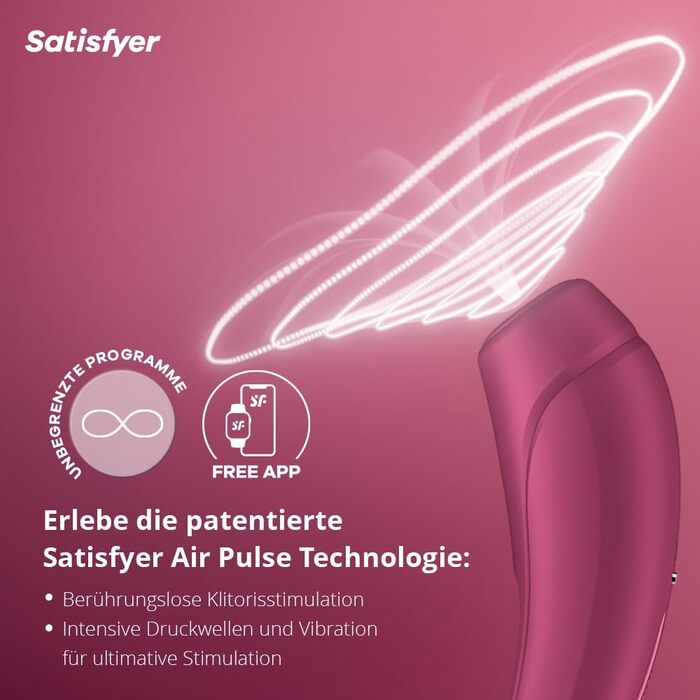Satisfyer Curvy 1 Connect: Вібратор для клітора з додатком, 13.5 см, бордовий колір - інтенсивний стимулятор з технологією тиску