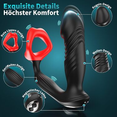 Вібратор для чоловіків для стимуляції простати Timzeit - анальний вібратор, кільце для пеніса з пультом дистанційного керування та додатком, анальний плагін з 9 режимами вібрації та 9 функціями імпульсу. Іграшка для дорослих.