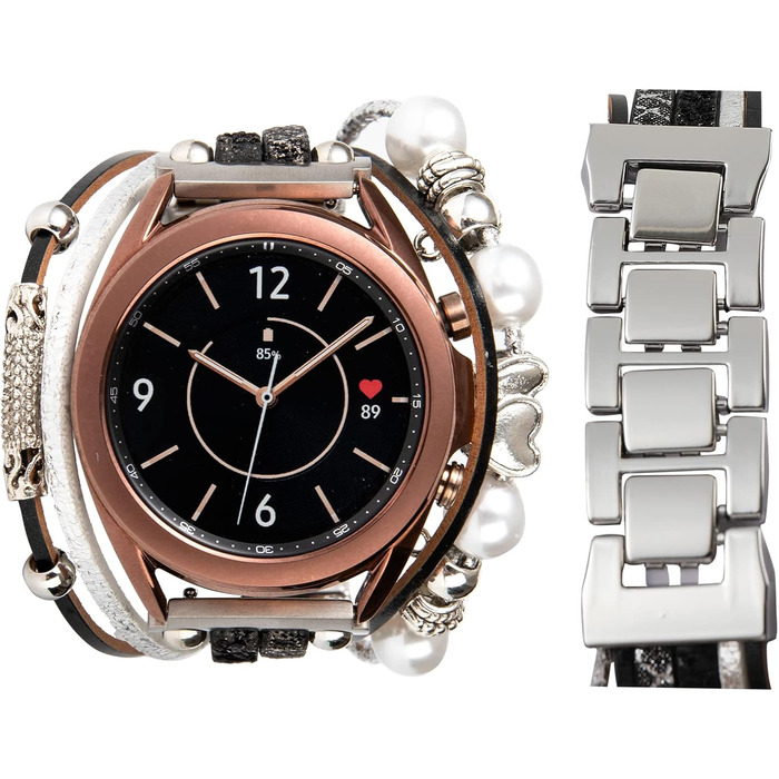 Шкіряний ремінець KONAFEI для Samsung Galaxy Watch 7/FE/6/5/4/3/Active 2, Classic (20мм), чорний з срібляною металевою застібкою