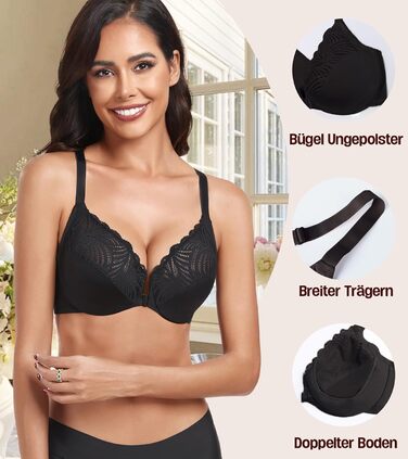 Чорний бюстгальтер BH 85C для великих грудей, класичний, з підтримкою, квітковий принт, без пуш-ап, закритий спереду