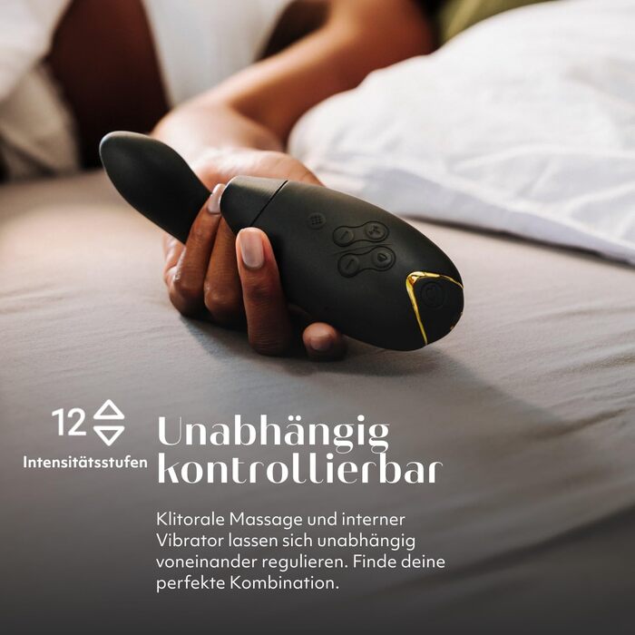Вібратор Womanizer InsideOut для жінок - стимулятор клітора з функцією імпульсу, Rabbit, 12 рівнів інтенсивності, чорний/золотий