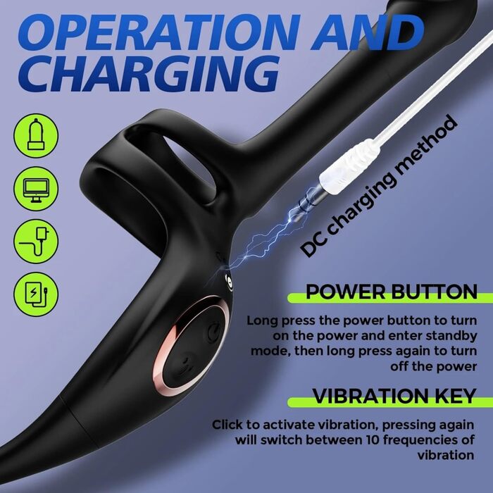 Вібратор для чоловіків Qhysin: стимуляція простати, анальний вібратор з кільцем, 10 режимів, комплект для пар