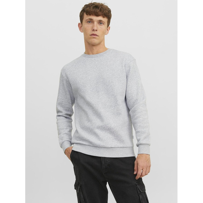 Чоловічий світшот JACK & JONES однотонний, світло-сірий меланж, розмір M