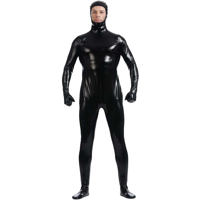 Чоловічий латексний комбінезон Lackleder з довгим рукавом, чорний, XXL. Латексний боді з відкритим обличчям, еластичний, для карнавалу та костюмних вечірок.