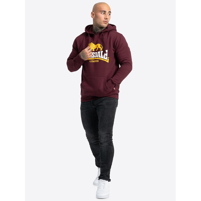 Чоловіча толстовка на блискавці з капюшоном Lonsdale RINSEY, приталена модель, колір Oxblood, розмір S