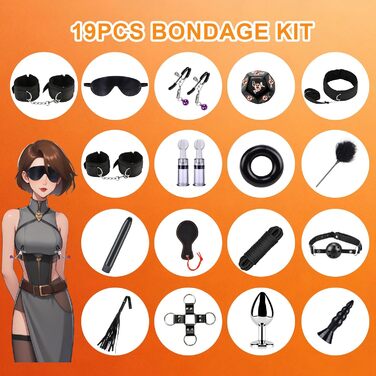 Набір для БДСМ з шкіри: фетіш, сексуальне рабство, для дорослих, 19 предметів (чорний)