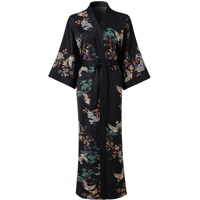 Халат жіночий Ledamon, довгий, з кишенею, квітковий принт, чорний (один розмір)