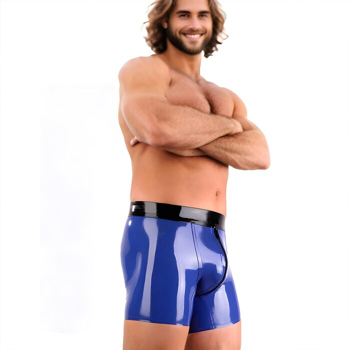Боксери чоловічі з латексу блакитні Kangxinsheng з блискавкою спереду, для косплею, вечірок, костюмів, XXL