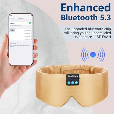 Шовкова маска для сну з Bluetooth-навушниками Joythink 5.3, бездротова маска для сну та медитації для тих, хто спить на боці, 16 годин роботи, миюча, колір шампань
