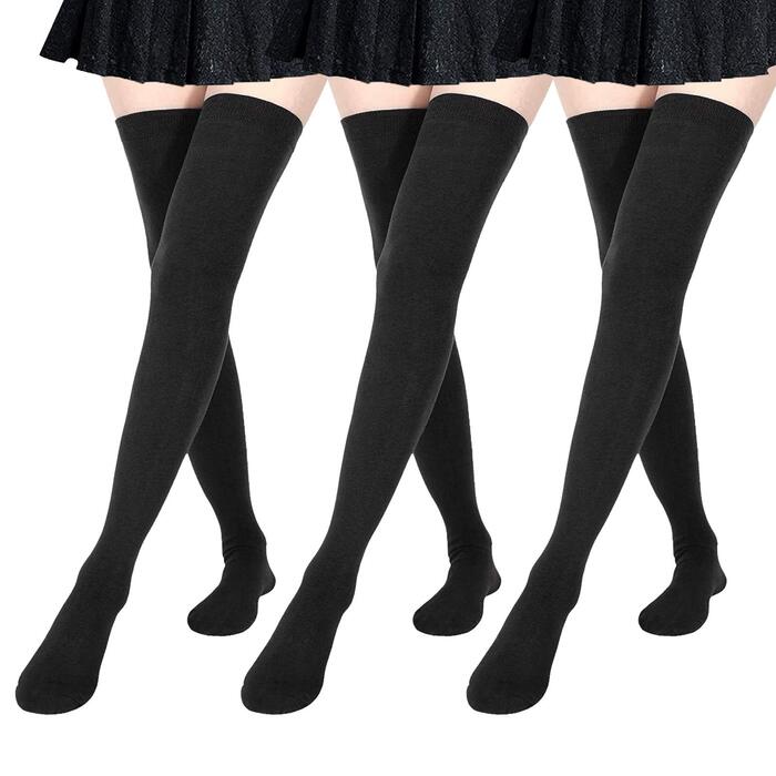 DRESHOW 3 пари довгих шкарпеток до коліна для жінок, смугасті гольфи (3 пари: чорні)