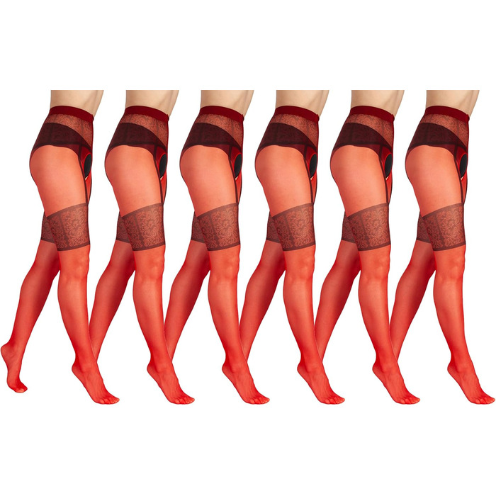 Шкарпетки BANANALU з візерунком, відкритий прохід, 20 Den (L, Червоний - набір 6 шт.)