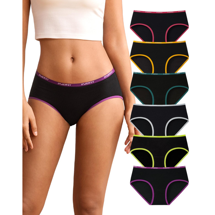 Сліпекс жіночі бавовняні труси INNERSY, комплект 6 шт., гіпсі, комфортні, кольорові, чорні, розмір L