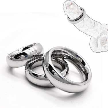 Сталевий кільце для пеніса з фіксатором яєчок, сталевий кільце для пеніса, кільця для пеніса, бондінг, кільце приборкання, інтимна біжутерія, секс-іграшки для чоловіків, затримка еякуляції, 3 розміри (40+45+50 мм)