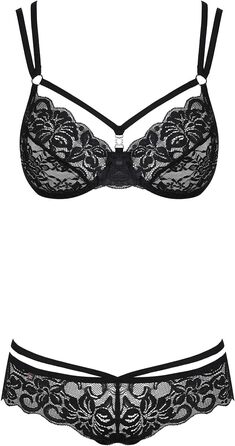 Сексуальний комплект спідньої білизни Obsessive: бюстгальтер з кісточками та стрінг з бретельками, мереживо, рожевий принт, чорний, L-XL