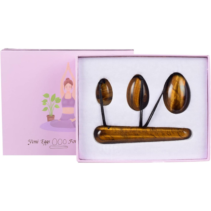 Набір каменів для вагінального тренування Кегель з рожевого кварцу та тигрового ока, рожевий кварц, тигровий камінь, вагінальне тренування, Кегель, жіноча гігієна