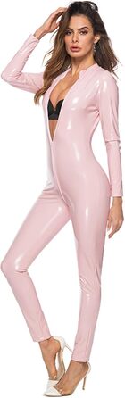 Комбінезон жіночий облягаючий з замком-блискавкою, довгі рукави, рожевий, 3XL