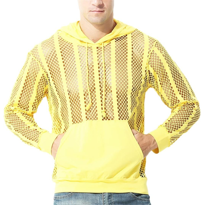 Чоловіча сітчаста сорочка з довгим рукавом, прозора, для вечірок та клубів