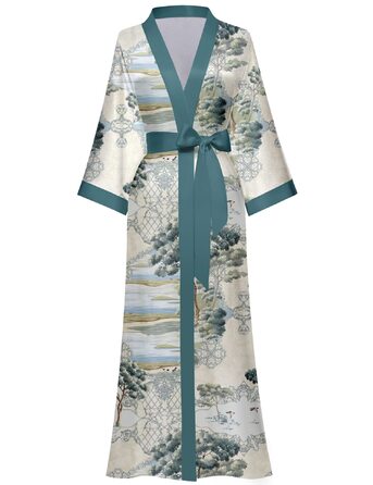 Жіночий халат з довгим рукавом з шовку, сатин, кімоно, квітковий принт, універсальний розмір
