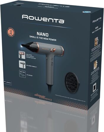 Фен для волосся Rowenta Maestria Nano HY8120 з іонною функцією, цифровий двигун, 1700 Вт, сірий/розе-золото