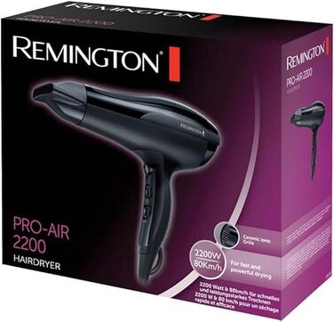 Фен для волосся Remington Pro-Air D5210 з іонізацією, керамічним кільцем та концентратором, 2200 Вт, чорний