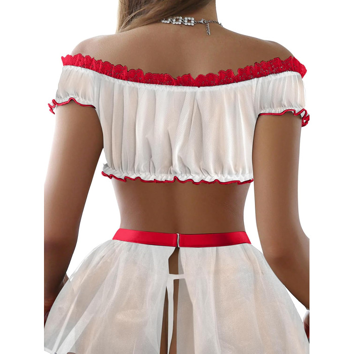 Сексуальний комплект нижньої білизни Foxiny: мереживний костюм, танга, 4 шт. (червоний/білий, S)