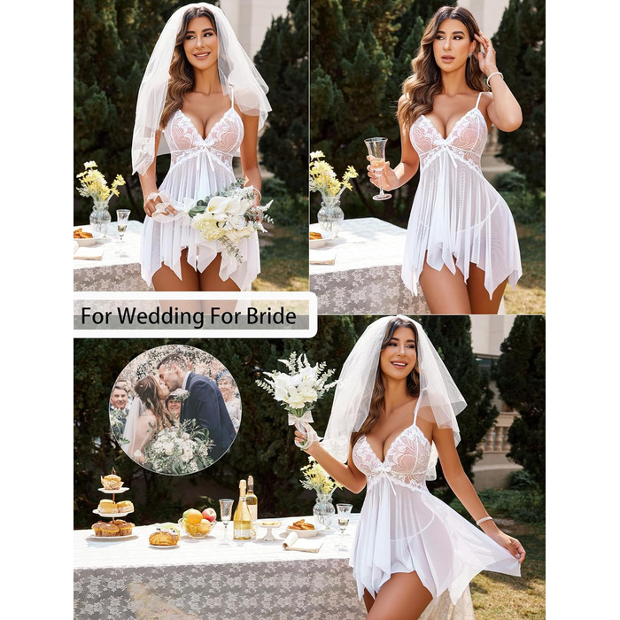 Нічна сорочка Avidlove для жінок, мереживна піжама babydoll, великий розмір, біла