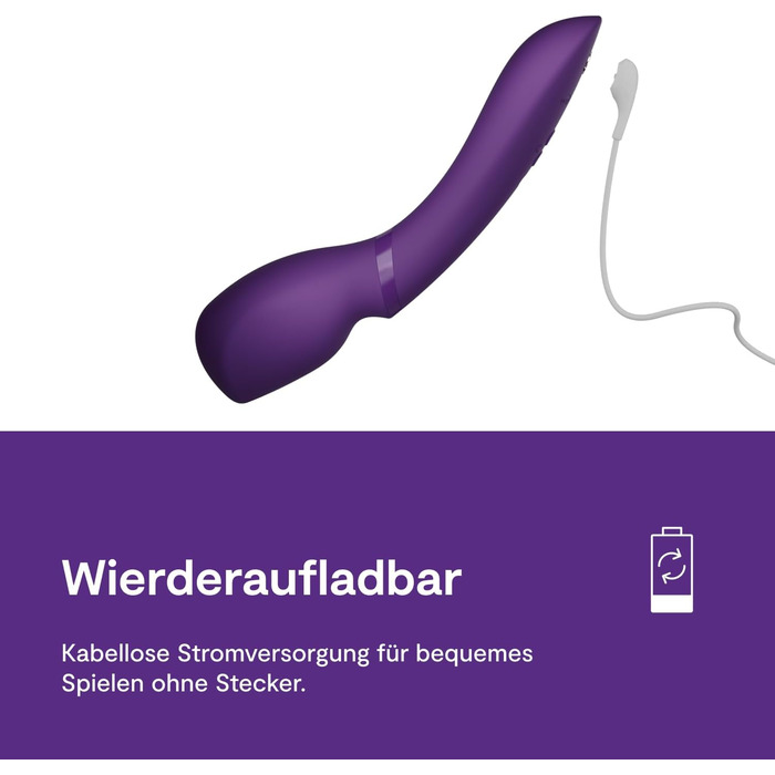 We-Vibe Wand 2: Масажер-вібратор для жінок - бездротовий, з керуванням через додаток, 10 рівнів інтенсивності, тихий, водонепроникний, перезаряджається. Колір: фіолетовий