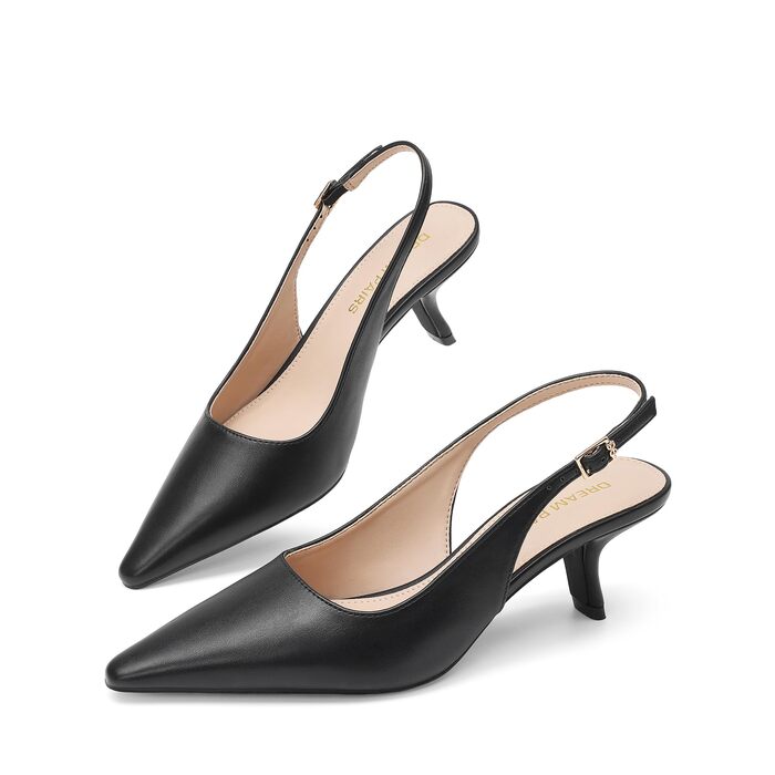 Жіночі туфлі-човники Dream Pairs на низьких підборах (kitten heels) з відкритою п'ятою, чорні, екошкіра, розмір 40 EU