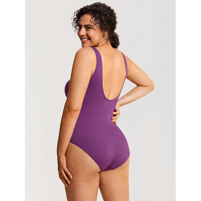 DELIMIRA купальник для жінок великих розмірів з животом, модельний, з V-подібним вирізом, смугастий (40, слива)