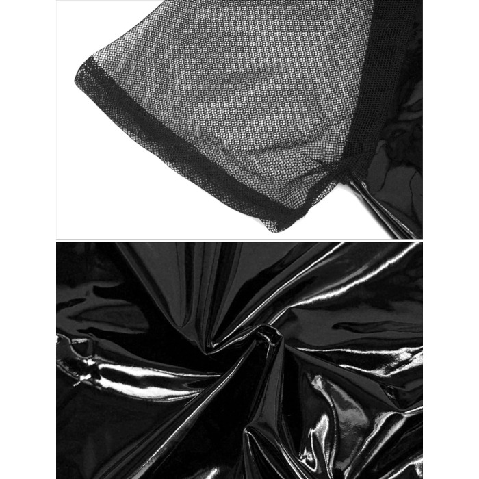 Чоловіча сорочка з лакованої шкіри, Wetlook, коротка, чорна - AIEOE