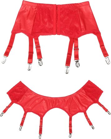 Смугастий пояс-смугастий з високою талією, великий розмір, мереживний пояс з шнурками та 6 металевими затискачами для стегон, червоний (без панчіх) L