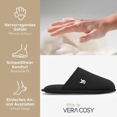 Чоловічі домашні капці VeraCosy з антиковзаючою пішвою, легкі та комфортні тапочки з кукурудзяної пряжі, придатні для прання (розмір 42/43 EU, колір темно-чорний)
