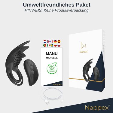 Кольце для статевого члена Nappex Manu з вібрацією - секс-іграшка для пар та чоловіків. Комплект з пультом дистанційного керування, потужний мотор, силікон.