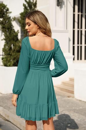 Сукня Iily Bela Daen з квадратним вирізом, висока талія, фалди, довга, для вечірнього образу (зелена, розмір S)