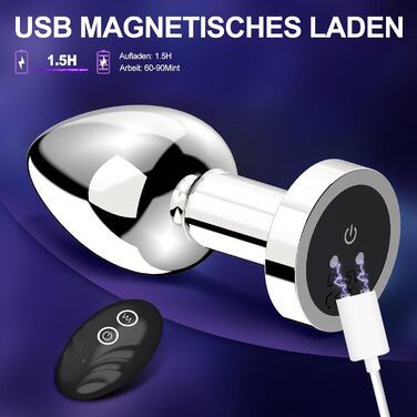 Вібратор анальний Metall Anal Vibrator зі 10 режимами вібрації, пультом дистанційного керування, стимулятор простати. Іграшки для дорослих для початківців, чоловіків, жінок, пар (сріблястий).