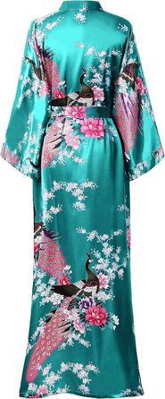 Халат жіночий Babeyond з шовкового атласу, кімоно, довгий, принт 'павич', для дому та відпочинку, великий розмір, темно-зелений