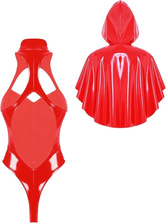 Латексний боді з капюшоном Vxuje для жінок, готичний костюм, катан, клуби (4XL, червоний)