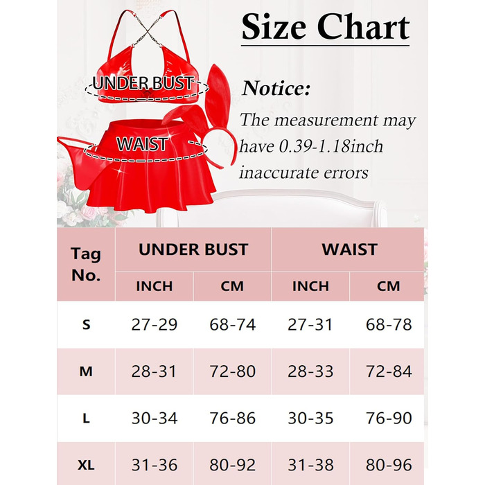 Сукня з екошкіри для жінок Auing, комплект нижньої білизни, костюм зайчика, XL (червоний, S)