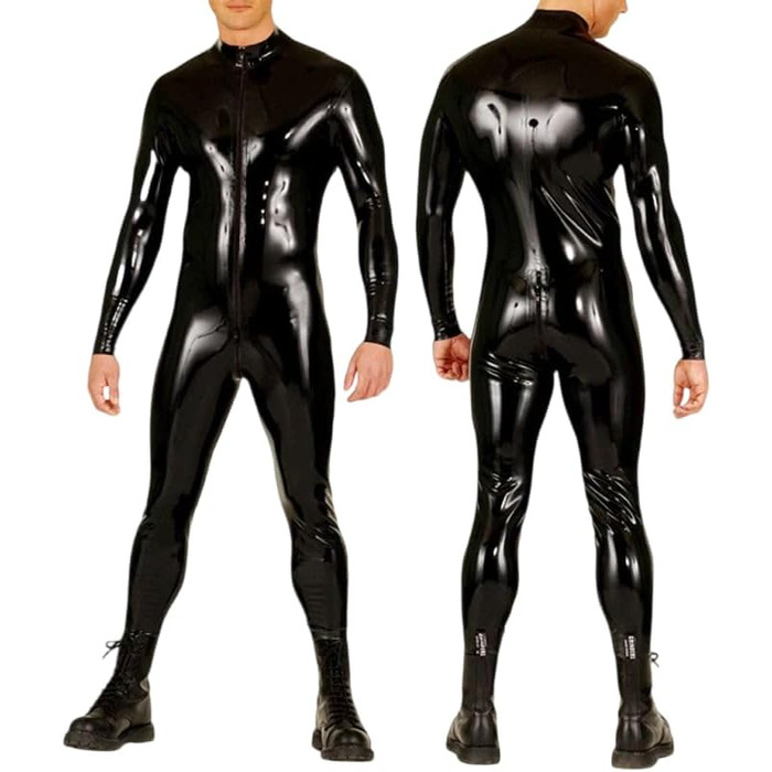 Чоловічий латексний комбінезон GAYLOP 1 мм, чорний, з блискавкою спереду, облягаючий, XXL, ручної роботи