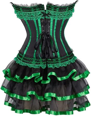 Сукня корсетна з корсетом, бюстєром, сексуальна смугаста мереживна сукня, корсет, готичний рок, жіноча сукня, бурлеск, 6XL, зелена