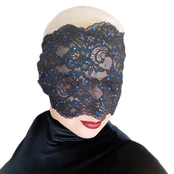 Елегантна червона мереживна маска для жінок з стразами – венеціанська маска з квітковим візерунком для маскараду, карнавалу, косплею, готичної вечірки та особливих подій (Чорний (блакитні стрази))