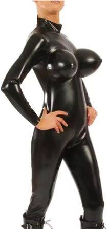 Костюм косплею DDINGHOONQPODFR для жінок: чорний латексний комбінезон з блискавкою на спині, розмір XL