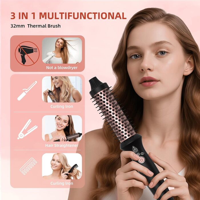 Мультифункціональний стайлер для волосся 6 в 1 UKLISS Air Styler Set: фен-щітка, локатор, випрямляч та дифузор, 1000 Вт, LCD-дисплей, колір Rose Gold