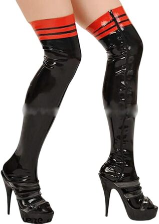 Чорні та червоні сексуальні довгі латексні панчохи з блискавкою збоку від Gaylop для жінок, розмір XXL