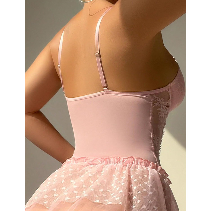 Комплект жіночої білизни FEOYA: мереживне боді, корсет, трусики, панчохи (рожевий, розмір L)