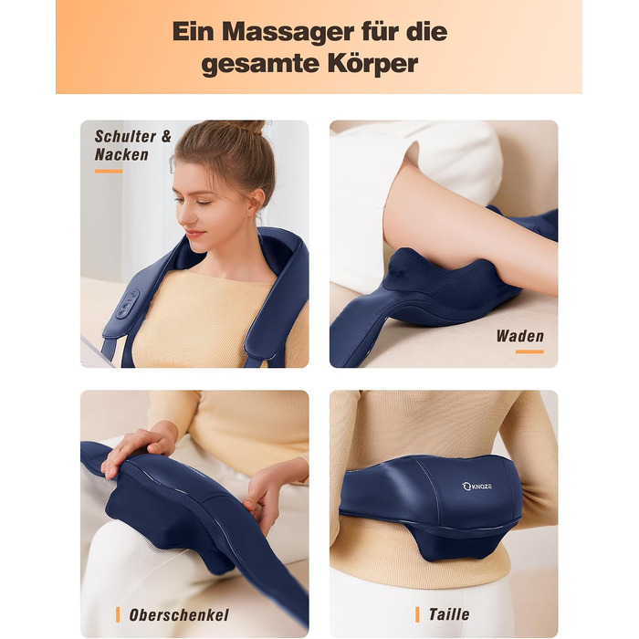 Бездротовий масажер для шиї та плечей KNQZE Shiatsu 4D з функцією підігріву, синій