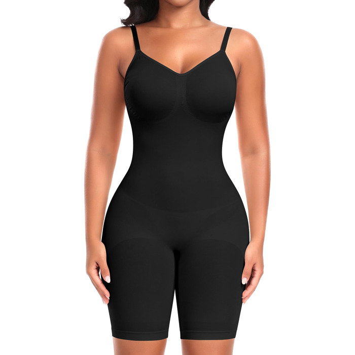 Коригуючий боді для жінок Werena Shapewear — безшовний утягуючий одяг для живота та стегон, формуючий боді-шорти з регульованими бретелями, чорний, розмір L