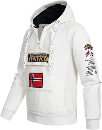 Чоловіча толстовка на блискавці з капюшоном Geographical Norway Gymclass, біла (розмір M) — теплий світшот-худі для чоловіків та підлітків, всесезонний