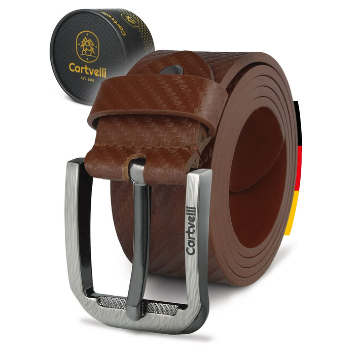 Шкіряний ремінь чоловічий Premium Carbon Cognac Brown (коньячний коричневий), натуральна шкіра, ширина 40мм, Made in Germany, у подарунковій коробці